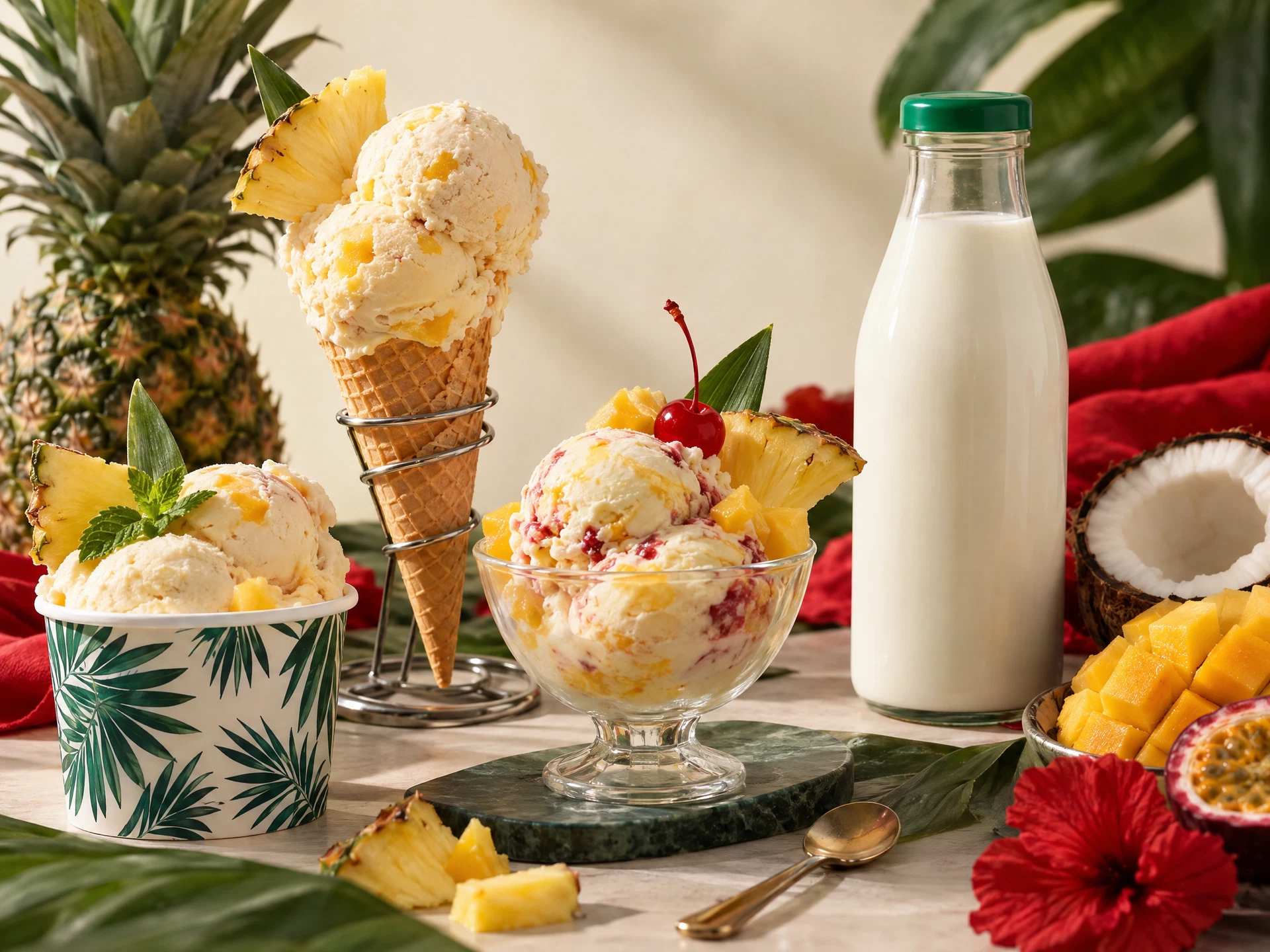Crèmes glacées et boisson lactée aux fruits